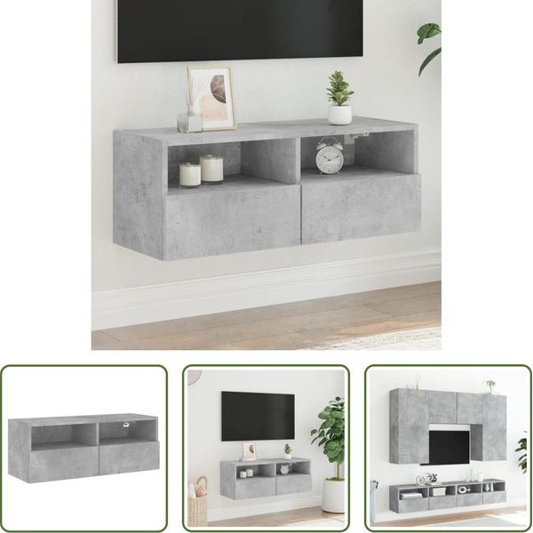 The Living Store Parete Tv Grigio Cemento 80X30X30 Cm Materiale In Legno-image