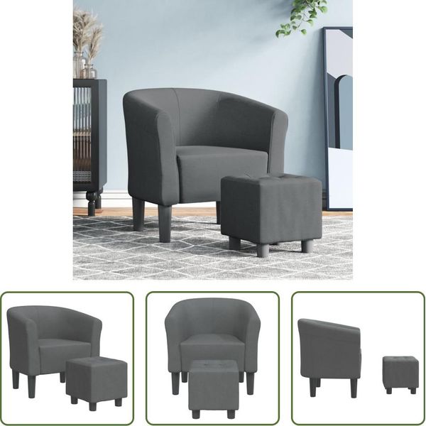 The Living Store Sedia Club Con Poggiapiedi In Tessuto Grigio Scuro-image