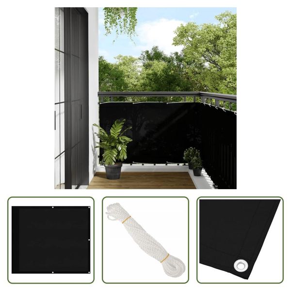 The Living Store Schermo Per La Privacy Del Balcone Nero 90X1000 Cm 100 % Poliestere-Oxford-image