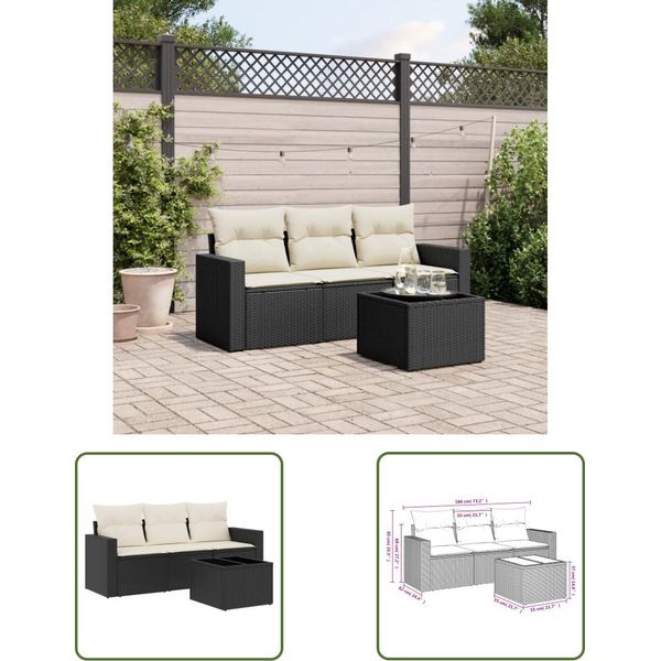 The Living Store Set Di Divani Da Giardino 4 Pezzi Con Cuscini In Poly Rattan Nero-image