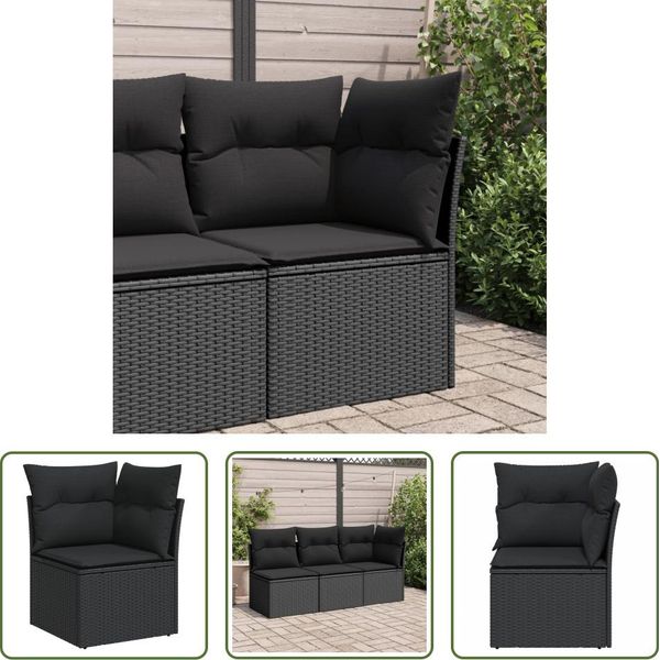 The Living Store Divano Angolare Da Giardino Con Cuscini In Poly Rattan Nero-image
