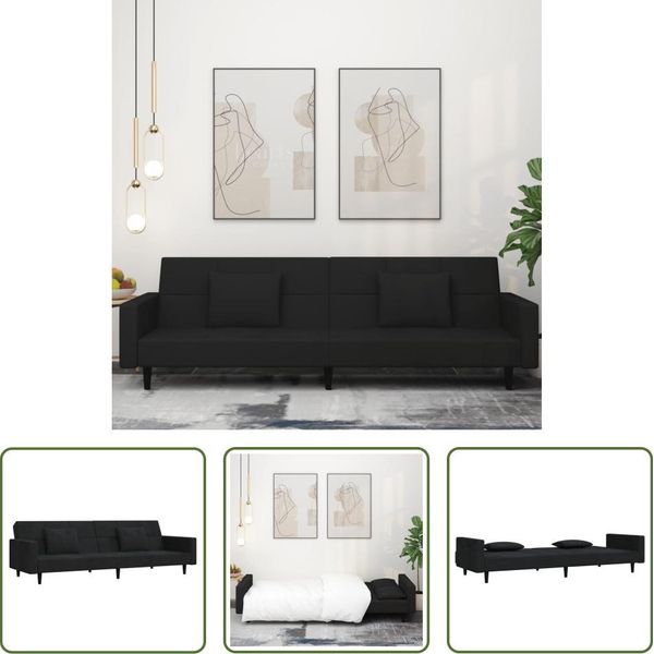 The Living Store Divano Letto A 2 Posti Con 2 Cuscini In Velluto Nero-image
