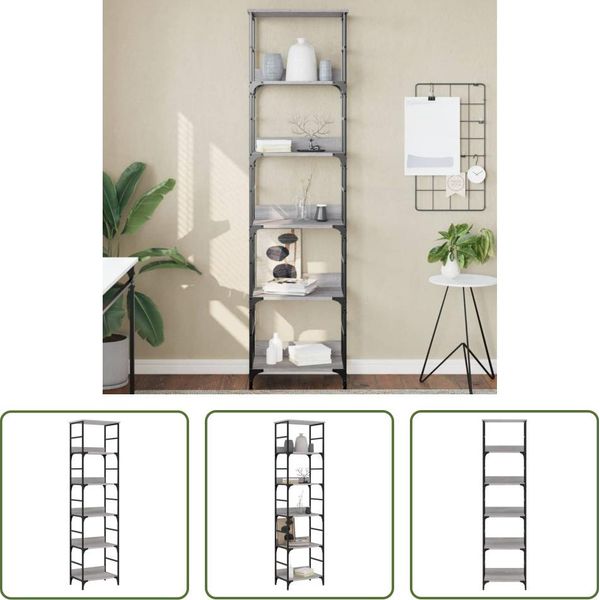 The Living Store Libreria Grey Sonoma 50X33X188,5 Cm Materiale A Base Di Legno-image