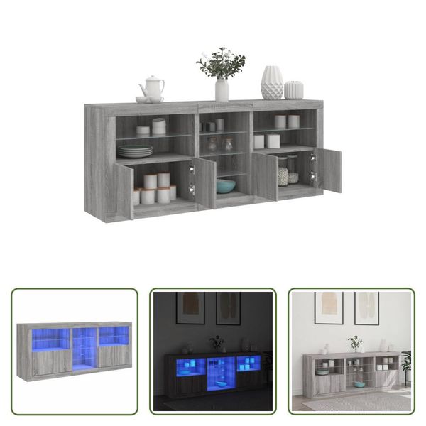 The Living Store Credenza Con Luci Led Grigio Sonoma 181,5X37X67 Cm-image