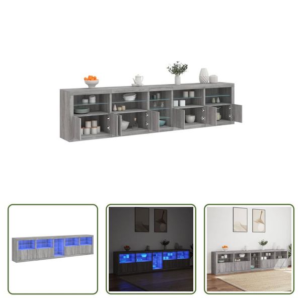 The Living Store Credenza Con Luci Led Grigio Sonoma 283X37X67 Cm-image