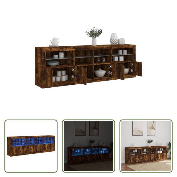 The Living Store Credenza Con Luci Led Rovere Fumé 202X37X67 Cm-image