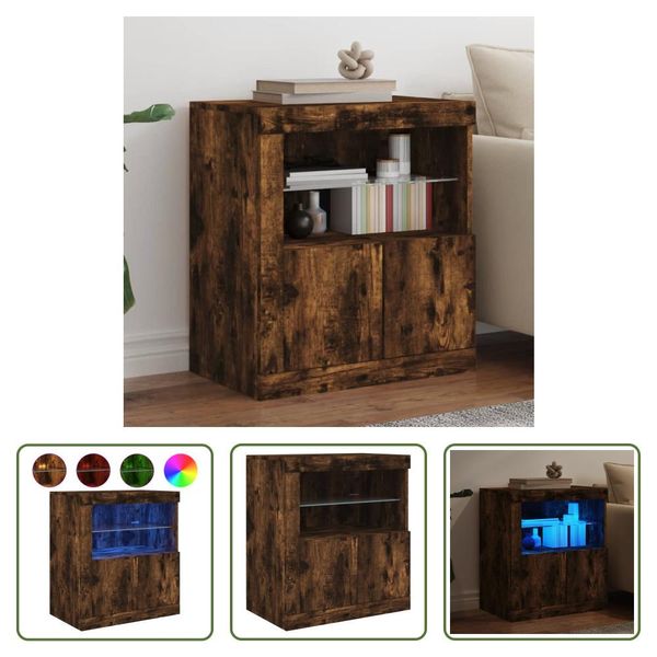 The Living Store Credenza Con Luci Led Rovere Fumé 60,5X37X67 Cm-image