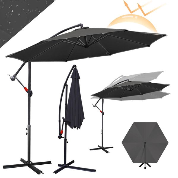 Aopunly Ombrellone A Sbalzo Ø350Cm Ombrellone A Manovella Protezione Uv UV50+ Ombrellone Da Giardino Ombrellone Da Mercato Con Protezione Uv, Manovella E Copertura Grigio-image
