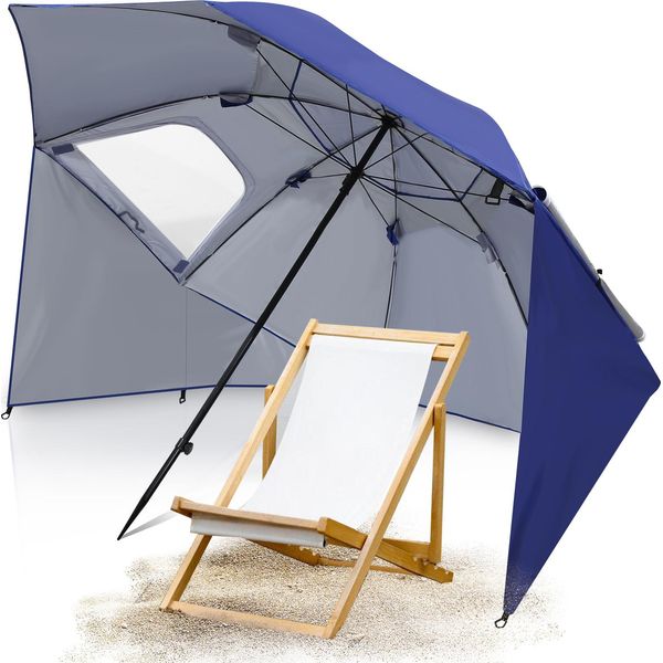 Tolletour Ombrellone Da Spiaggia 210Cm Protezione Uv 50+ Inclinabile Con Picchetto A Terra Borsa Di Trasporto Ombrellone Da Spiaggia Idrorepellente Ombrellone Da Giardino Ombrellone Da Giardino Blu-image