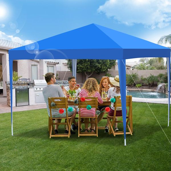 Hengda Gazebo Pieghevole 3X3M Blu Tenda Per Feste Protezione Uv Regolabile In Altezza Con Borsa Di Trasporto, Per Campeggio Giardino All'aperto Senza Pareti Laterali-image