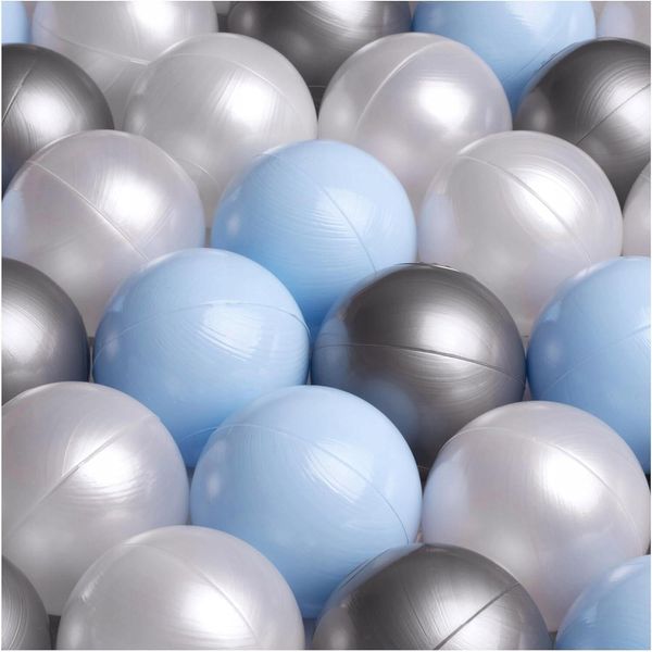 Misioo Palline Per Il Bagno 300 Pezzi - Palline Per Il Bagno - Palline Ø 6 Cm - Palline In Plastica 100% Ldpe - Giocattolo Per Bambini - Azzurro/Perline/Argento-image