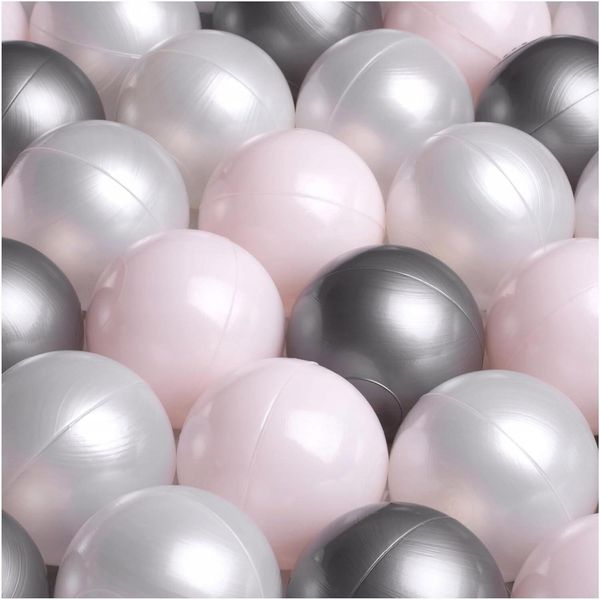 Misioo Palline Per Il Bagno 300 Pezzi - Palline Per Il Bagno - Palline Ø 6 Cm - Palline In Plastica 100% Ldpe - Giocattolo Per Bambini - Rosa Chiaro/Perline/Argento-image