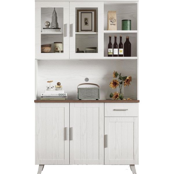 Credenza Sweiko, Mobile Alto In Legno Bianco 114 X 40 X 190 Cm, Adatto A Soggiorno E Sala Da Pranzo-image