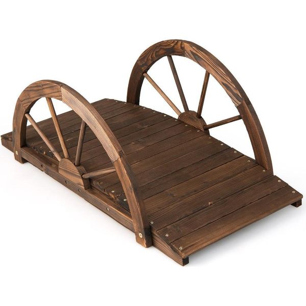 Ponte Da Giardino In Legno Per Laghetto Con Ringhiera Doppia Mezza Ruota 101 X 48,5 X 38 Cm-image