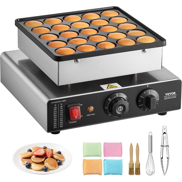 Vevor Mini Pancake Maker Olandese Muffin Waffle Ferro Con 43 Mm Di Diametro, Antiaderente In Acciaio Inox Griglia Poffertjes, Elettrico Mini Pancake Baker Per La Casa Cucina Ristorante-image