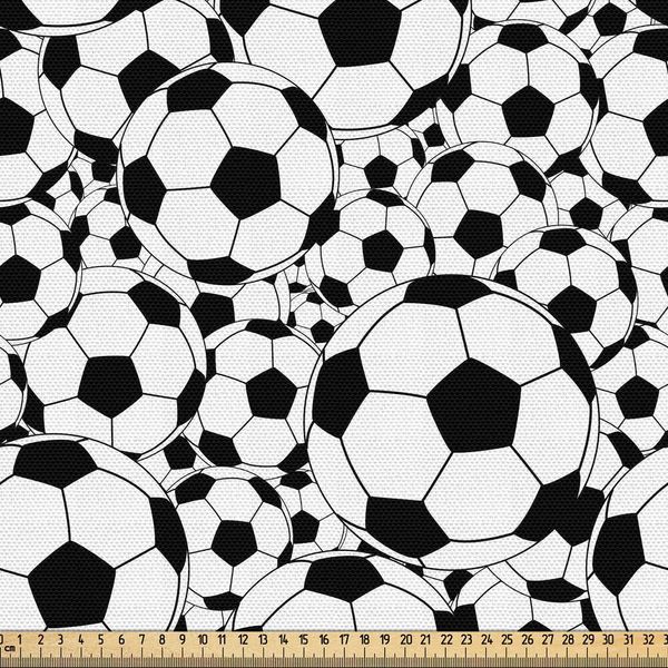 Abakuhaus Tessuto Calcio Al Metro, Monocromatico Motivo Ripetitivo Di Palloni Da Calcio Sovrapposti Effetto Ottico, 1 M (148 X 100 Cm), Bianco Nero-image