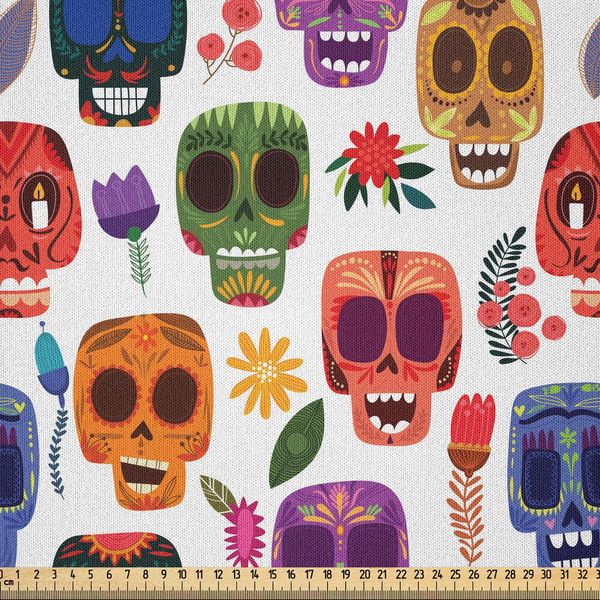 Abakuhaus Giorno Dei Morti Tessuto In Microfibra Al Metro, African Tribal Artwork Maschera Spaventosa In Legno Con Divertenti Dettagli Cartoon Stampati, 3 M (230 X 300 Cm), Multicolore-image