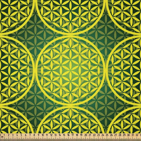 Abakuhaus Tessuto In Microfibra Astratto Venduto Al Metro, Illustrazione Moderna Con Fiori Chiari, Vita, Meditazione, Codici Antichi E Icone, 2 M (230 X 200 Cm), Giallo Verde Cacciatore-image