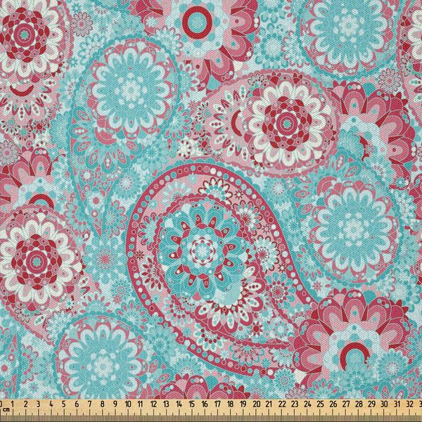 Abakuhaus Tessuto In Microfibra Venduto Al Metro, Motivo Tradizionale Orientale Con Fiori Primaverili, Ornamenti Paisley, Stile Orientale, 3 M (230 X 300 Cm), Rosa E Azzurro Pallido-image