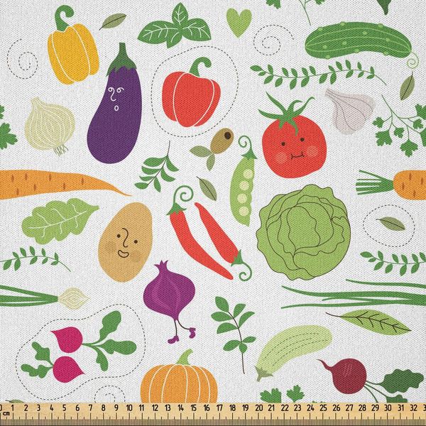 Abakuhaus Tessuto In Microfibra Con Motivi Vegetali Venduto Al Metro, Illustrazione Alimentazione Vegetariana Sana Cavoli Pomodori Peperoni Patate, 2 M (230 X 200 Cm), Multicolore-image