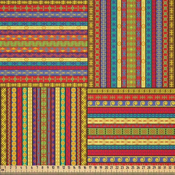 Abakuhaus Tessuto Africano In Raso Al Metro, Motivi Etnici A Righe, Tema Culturale Antico E Antiquato, Stampa Colorata E Artistica, 2 M (148 X 200 Cm), Multicolore-image