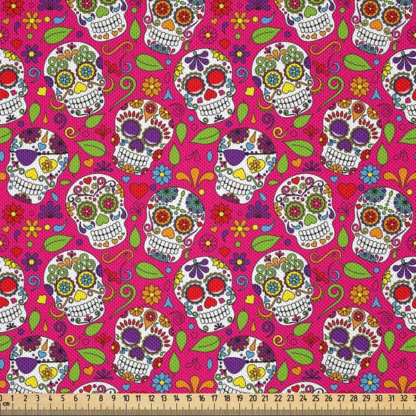 Abakuhaus Testa Di Morto In Zucchero Tessuto Satinato Al Metro, Teste Di Morto Colorate E Festive Lasciano Il Cimitero Dei Pirati, Tradizionale, 2 M (148 X 200 Cm), Multicolore-image
