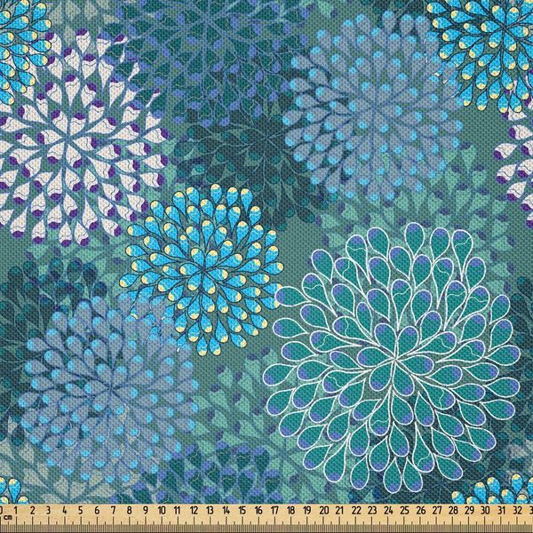 Abakuhaus Tessuto In Raso Con Fiori Venduto Al Metro, Petali Di Garofani Astratti Disegno Digitale Di Bouquet Di Fiori Con Essenza Vibrante, 3 M (148 X 300 Cm), Blu Petrolio Verde Acqua-image