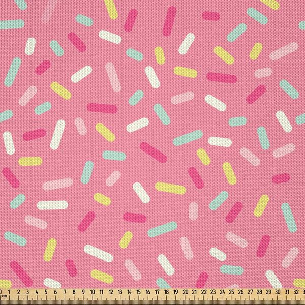 Abakuhaus Tessuto In Raso Rosa E Bianco Venduto Al Metro, Motivo Astratto Con Ciambelle Colorate Spruzzate, Tema Alimentare-Panetteria Dolce E Raffinato, 1 M (148 X 100 Cm), Multicolore-image