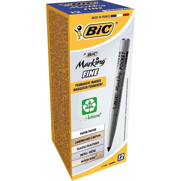 Bic Marking Pocket 1445 Marcatore Permanente Tipo Di Punta Blu 12 Pz-image