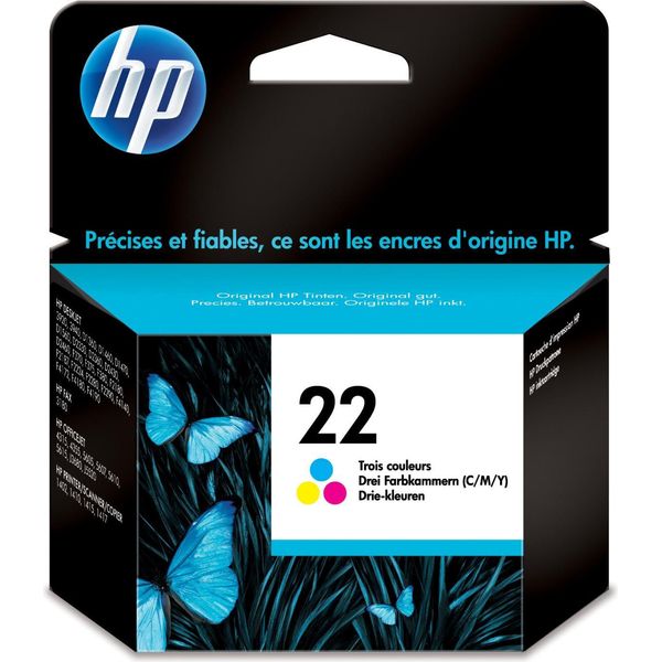 Hp 22 C9352AE Abe Tri Color Original Ink Cartridge Cartuccia D'inchiostro 1 Pz Resa Standard Ciano Magenta Giallo-image