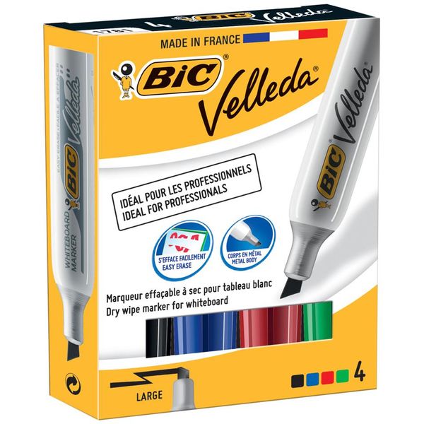 Bic Velleda 1781 Evidenziatore 4 Pz Punta Smussata Nero, Blu, Verde, Rosso-image