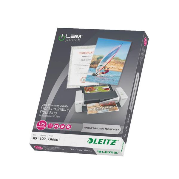 Leitz Ilam Ultra-Premium Glossy A5 Pouches Di Laminazione Con Udt, 125 Micron. Confezione Da 100 Pezzi.-image