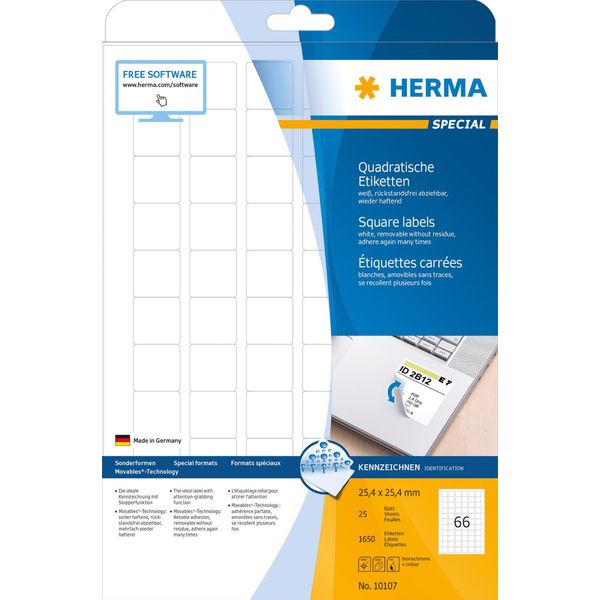 Herma Herma Etichette Rimovibili A4 25,4X25,4 Mm Quadrate Bianche Carta Mobile/Rimovibile Opaca 1650 Pz.-image