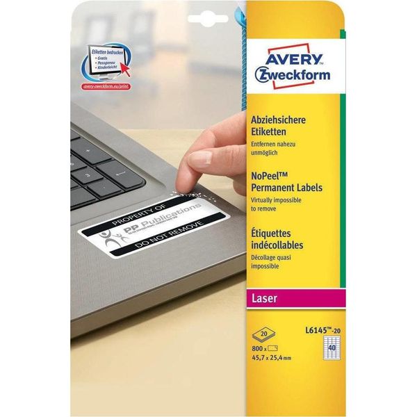 Avery L6145-20 Etichetta Autoadesiva Rettangolo Con Angoli Arrotondati Permanente Bianco 800 Pz-image