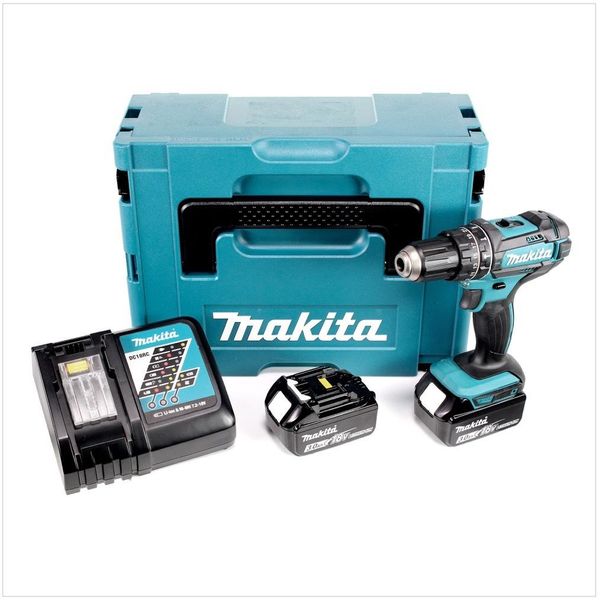 Trapano A Percussione A Batteria Makita Dhp 482 Rfj 18V 62Nm + 2X Batterie Ricaricabili 3.0Ah + Caricabatterie In Makpac-image