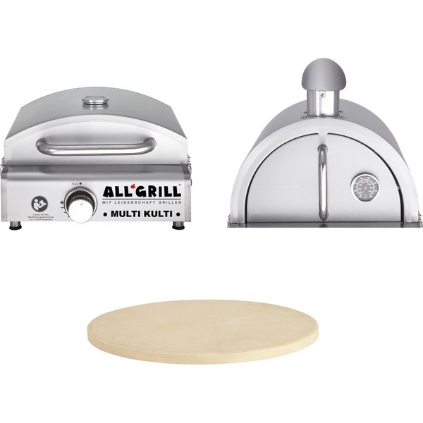 Allgrill MULTI-KULTI Set 3 Antideflagrante - Griglia A Gas + Cofano Per Pizza + Pietra Per Pizza Ø 31 Cm-image