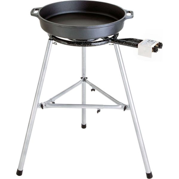 Set Di Padelle In Ghisa Paella World 3, Padella Da 60 Cm, Bruciatore A 2 Anelli Da 40 Cm, 11,4 Kw, Supporto Per Treppiede, Guida Per Paella, Parabrezza In Acciaio Inox A Molla Gratis-image