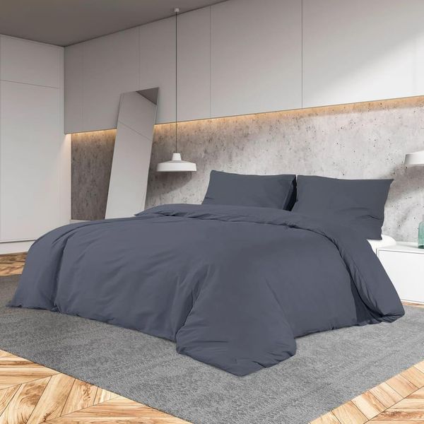 The Living Store Set Di Biancheria Da Letto Antracite 200X200 Cm In Cotone-image