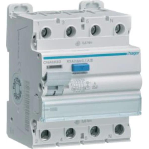 Interruttore Differenziale Hager, 4P, 10 Ka, 63 A, 100 Ma, Tipo S-image