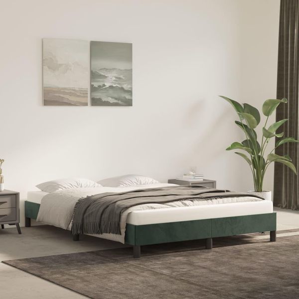 The Living Store Struttura Letto In Velluto Verde Scuro 140X190 Cm-image