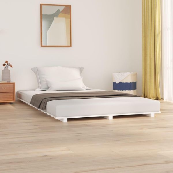 The Living Store Letto In Legno Massiccio Bianco 150X200 Cm Pino-image
