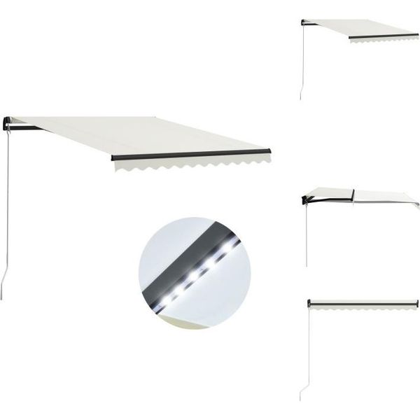 Vidaxl Tenda Da Sole Manuale A Scomparsa Con Led 300X250 Cm Crema - Tende Da Sole-image