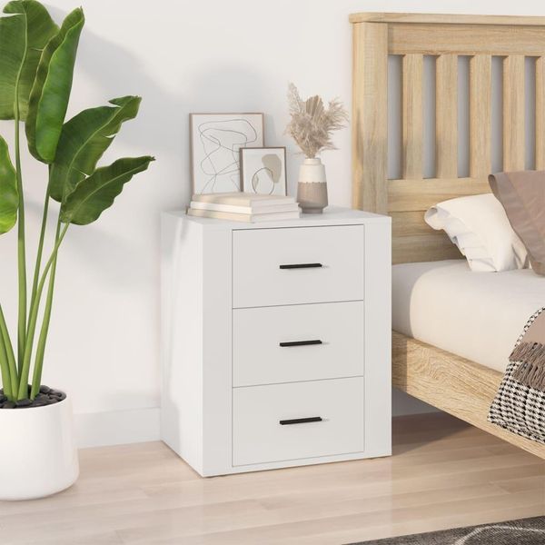 The Living Store Comodino Bianco 50X36X60 Cm In Materiale Ligneo-image