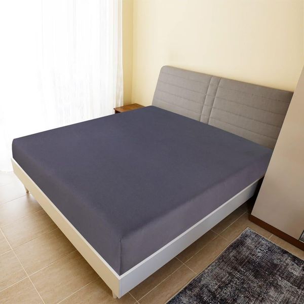 The Living Store Lenzuolo Teso In Jersey Antracite 160X200 Cm Cotone-image