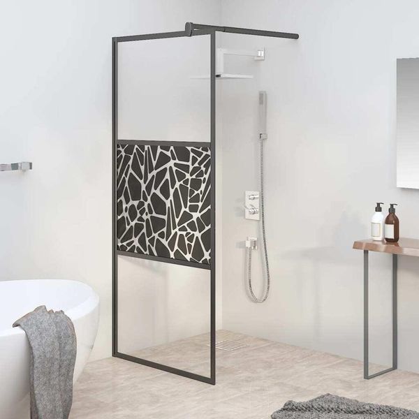 The Living Store Schermo Doccia Per Cabina Doccia 80X195 Cm Esg Stone Design Nero-image