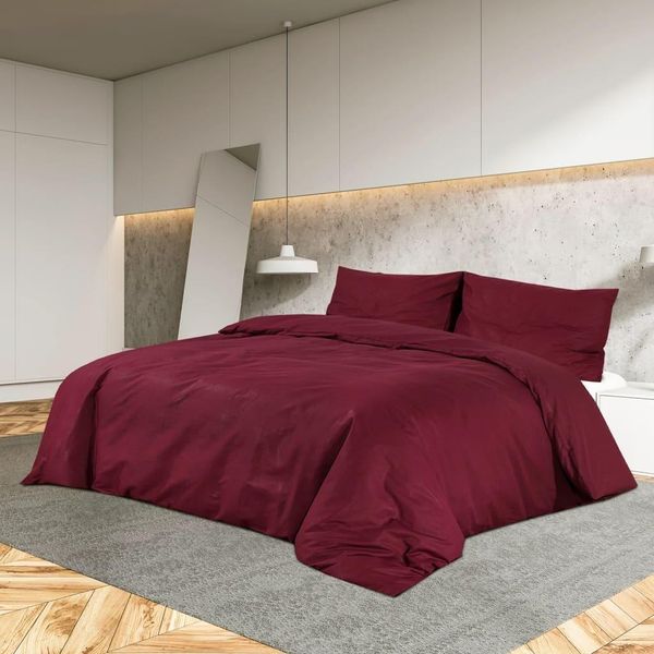 The Living Store Set Di Biancheria Da Letto Rosso Bordeaux 140X200 Cm In Cotone-image