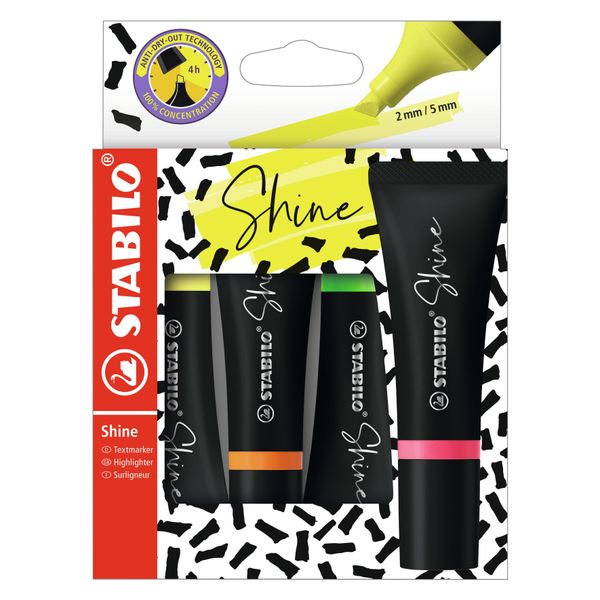 Stabilo Shine Evidenziatore 4 Pz Punta Smussata Verde, Arancione, Rosa, Giallo-image