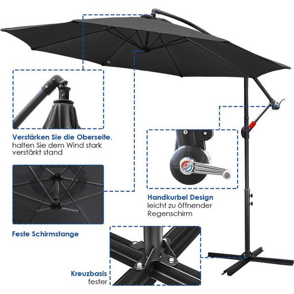 Swanew 3,5 M Ombrellone Da Giardino Ombrellone Da Balcone Ombrellone UV40+ Ombrellone A Semaforo, Grigio-image