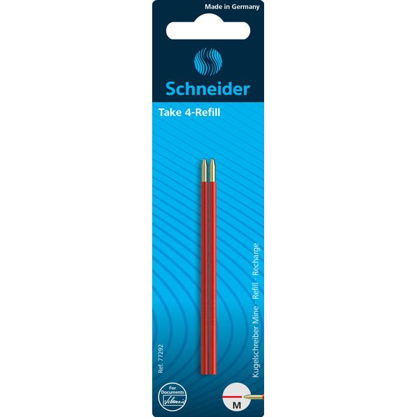 Schneider 77292 Penna A Sfera Take 4 Refill - M, Rosso (Indelebile), 2 Pezzi-image