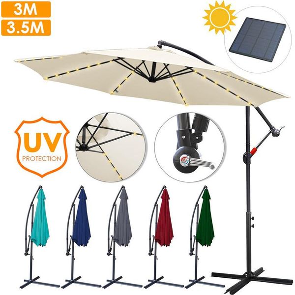 Wolketon 3M-3.5M Ombrellone Inclinabile A Sbalzo Ombrellone Da Balcone Ombrellone Da Mercato UV40+ Ombrellone Da Giardino, Grigio, 3.5M-image